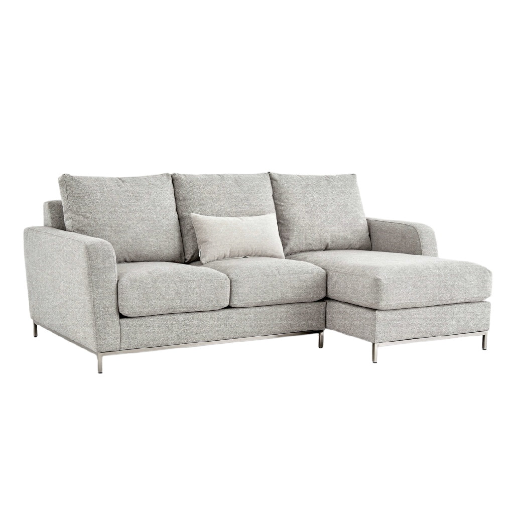 **Tekst tytułowy po polsku: Stylowa szaro-skalna sofa z chaise longue**
